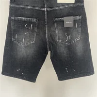 Spring and Summer 2025 New Jeans Trendy Men's Washed Grinding Patch Paint Slim-fit Micro-elastic Denim Shorts for Men 2