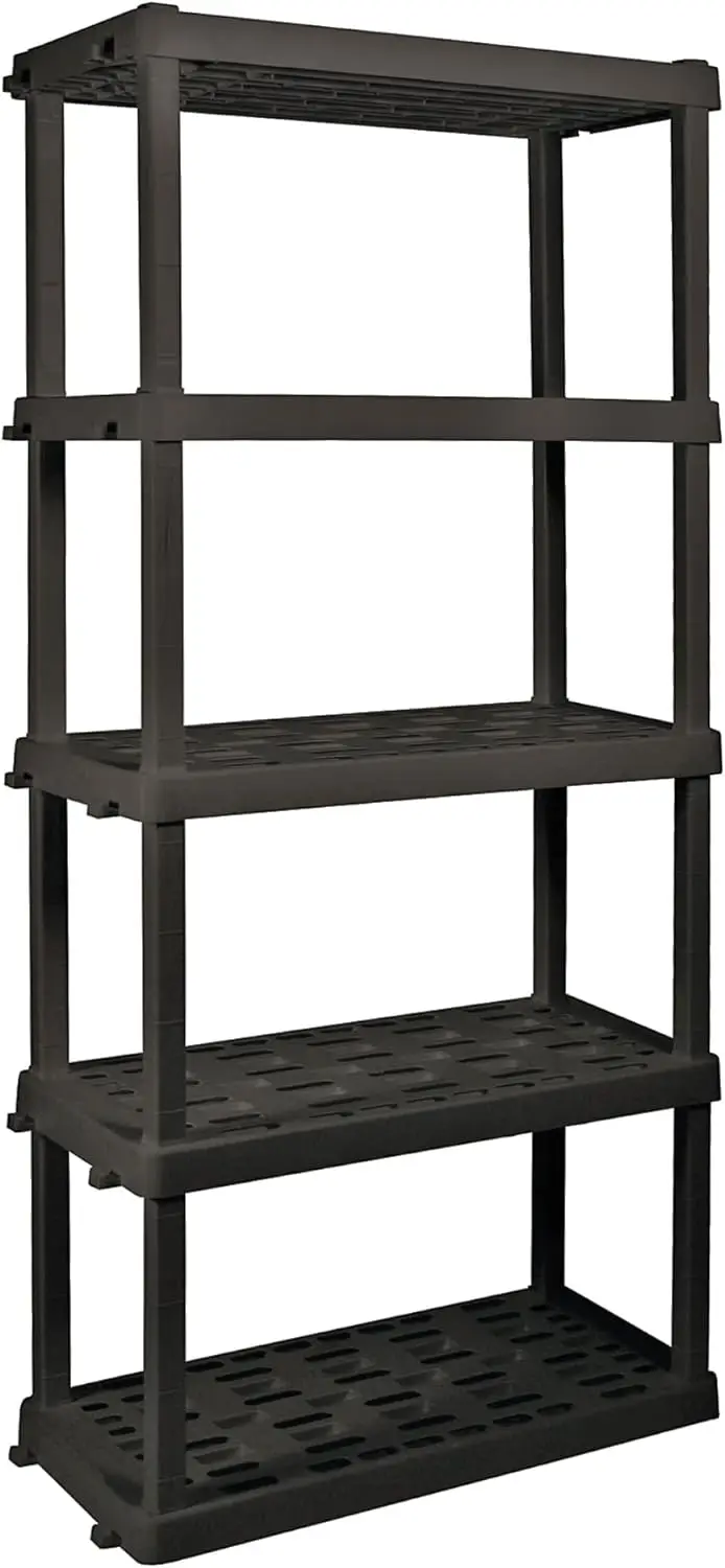 Oskar 5 Tier Plastic Shelf, Garage Shelving Unit, Rack and Storage Shelves - Ideal for Storage Shed, and Shelf Organizer