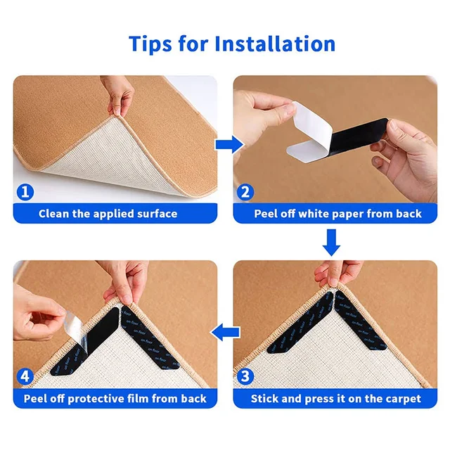 Autocollant antidérapant pour tapis, 16/8 pièces, réutilisable, lavable, Anti-bouclage, Patch fixe, tapis de sol, bande de préhension, coussin d'angle 4