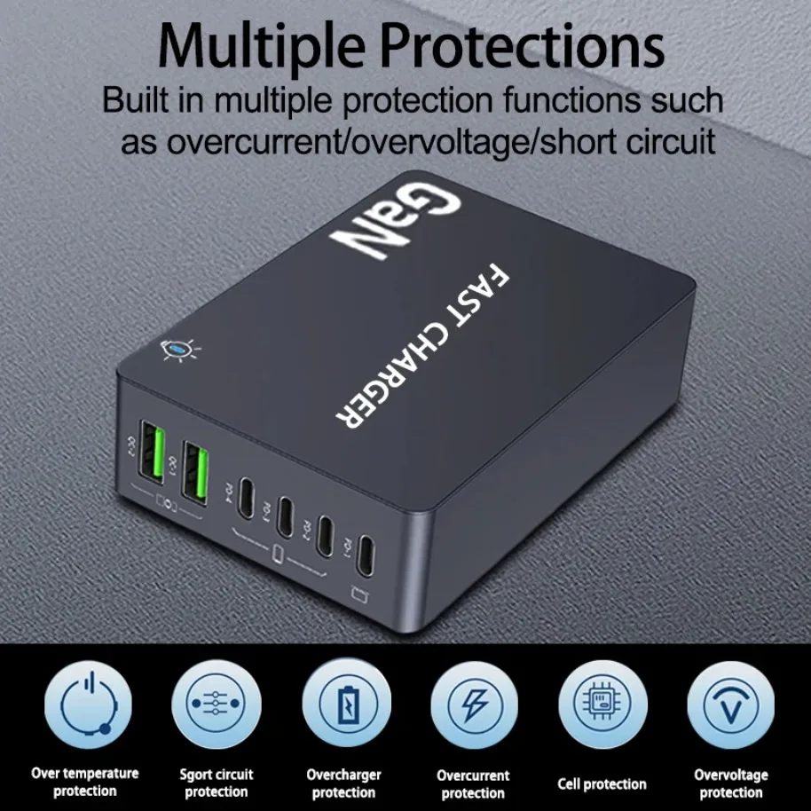 990W GaN 6-Ports USB C Charger Desktop Charger Type C PD 100W PPS Fast Charging Station for Laptop Tablet MacBook Samsung iPhone