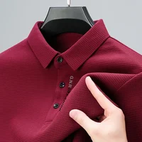 POLO gaufré à manches longues pour hommes avec lettre imprimée revers haut décontracté 5