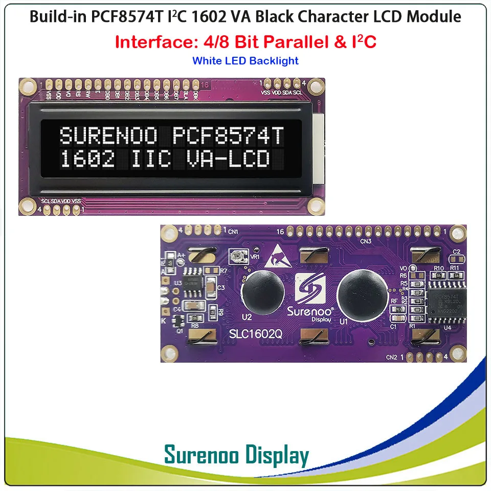 Surenoo PCF8574T PCF8574 IIC I2C 162 16X2 1602 문자 LCD 모듈 디스플레이 스크린 패널 VA  Arduino 용 흰색 보라색 녹색 LED - AliExpress