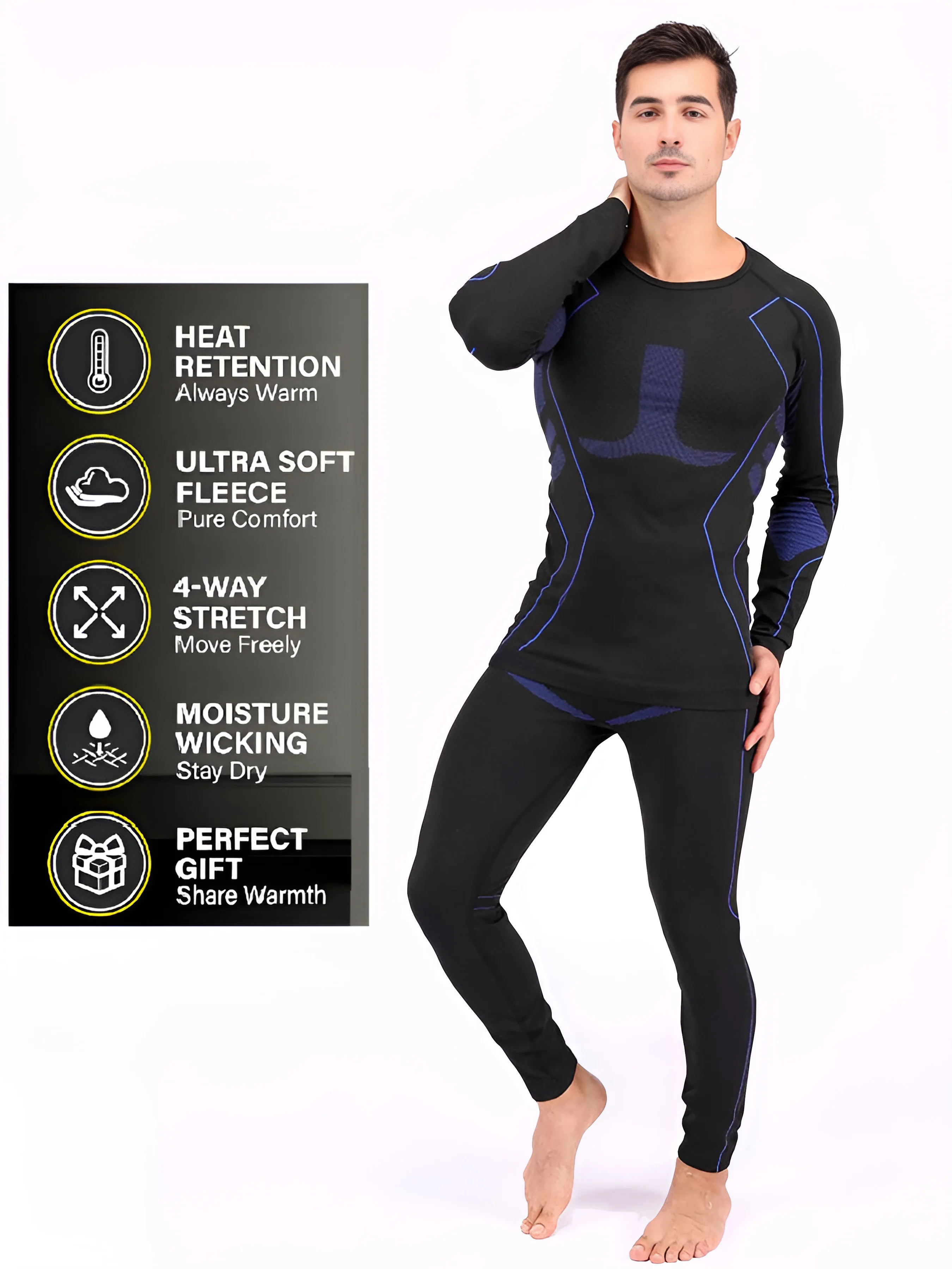 Men's Thermal Underwear Set 2 pieces Quick-drying Long-sleeved Top Tights