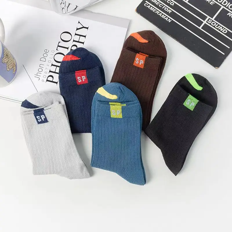Sports Socks Sports Stockings Athletic Socks Gym Socks Middle Tube Socks Mid Calf Socks Business Socks 5 Pairs for Men
