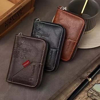​​Vintage PU Leather Slim Wallet - Zipper RFID Blocking 11-Slot Card Holder, Retro Style Gift for Men & Women, Classic Design​ 1