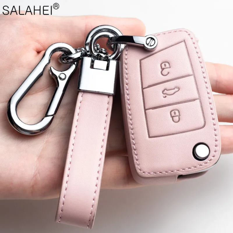 Leather Car Key Cover Remote Fob Holder Case Shell For Volkswagen VW Jetta Golf Polo Passat Tiguan For Skoda Octavia Seat key case key case cover car key shell