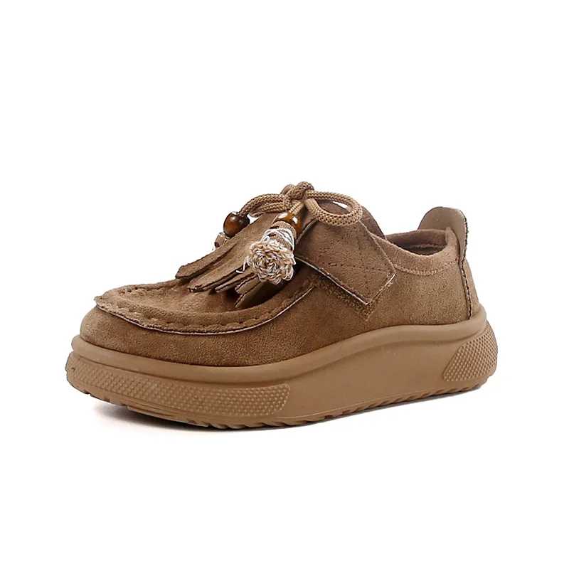 Kids Flat Shoes Round Toes Classic Children Casual Shoes with Simple Bows 2025 Autumn New Girls Leather Shoes Soft Sole Non-slip