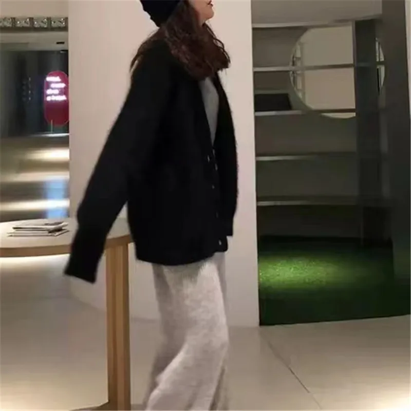 Spring Winter 2025 New Mink Cashmere Coat Women's Long Cardigan Loose Knit Women W070