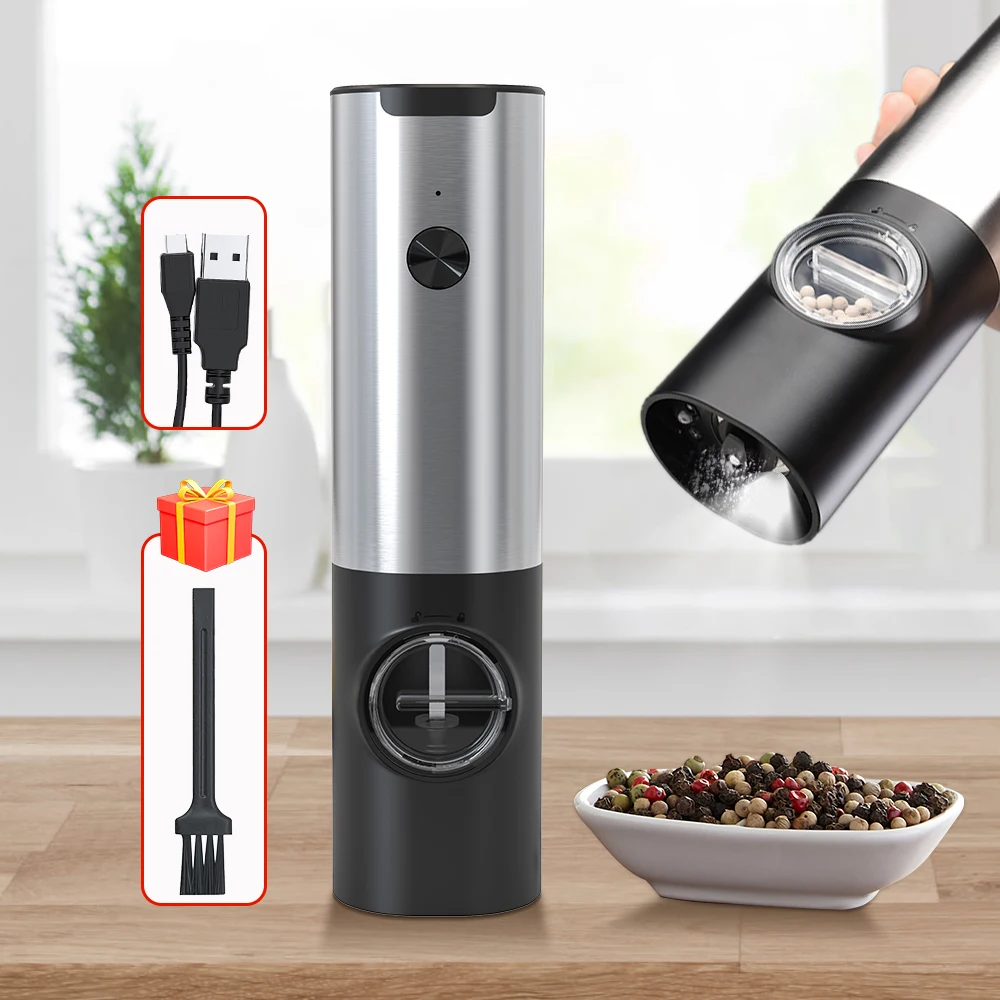 Rechargeable Electric Salt And Pepper Grinder Set Usb Charging Stainless  Steel Automatic Salt Spice