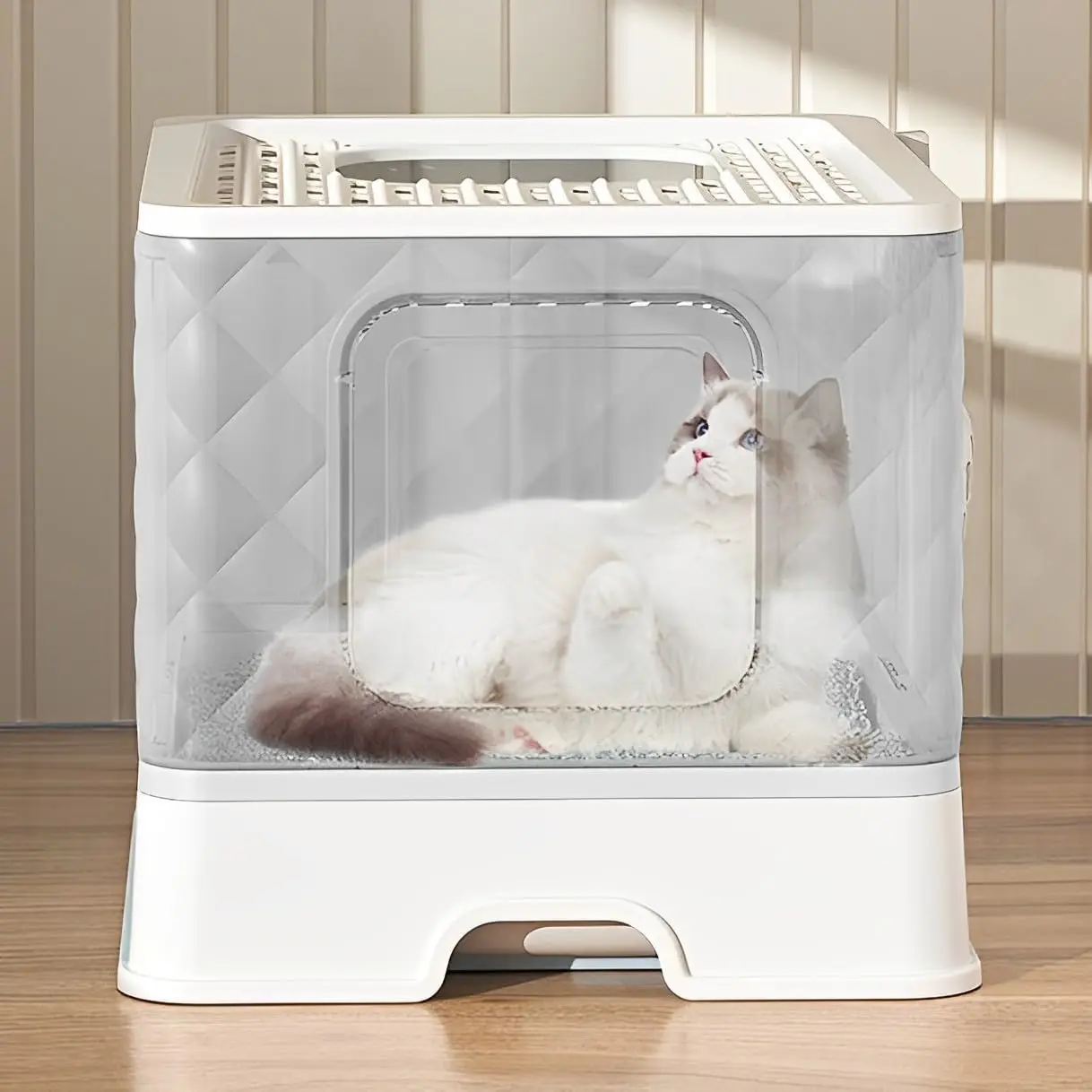 Foldable Cat Litter Box with Top Exit & Front Entry | Jumbo Size Enclosed Design & Built-in Scoop Storage | Splash-Proof Litter