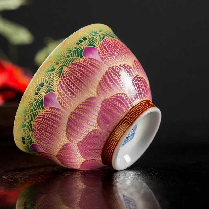 Chinese Style Ceramic Tea Set Teacup Household Enamel Color Tea Cup Coffee Wine Cups Tradition Tea Bowl Personal Single Cup