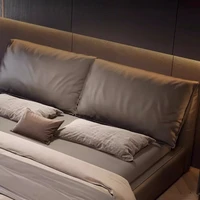 Lit double avec dossier souple, cadre de lit moderne de luxe, table de chevet, meubles de maison en bois massif, décoration esthétique pour chambre à coucher 5