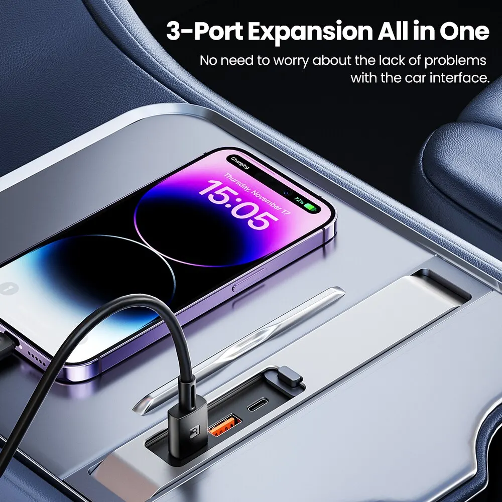 Toocki USB HUB PD 27W Quick Charger Type C Hub Docking Station USB Shunt Hub For Tesla Model 3 Y 3 Ports Powered Splitter Extens
