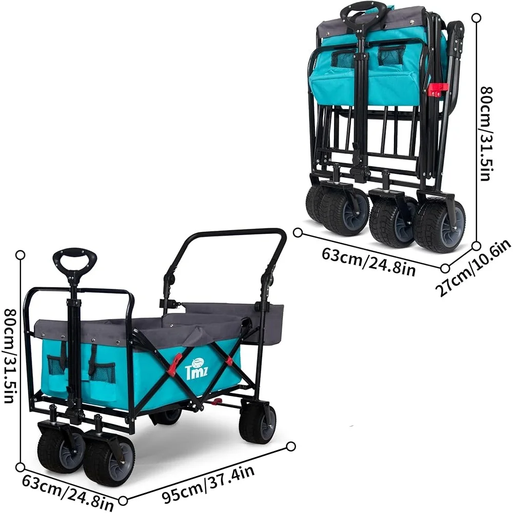 Heavy Duty Collapsible Garden Cart All Terrain Folding Wagon Adjustable Handle Beach Shopping Camping Transport Utility
