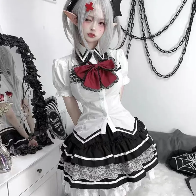 

Rust Goth punk black and white waist slimming shirt suit