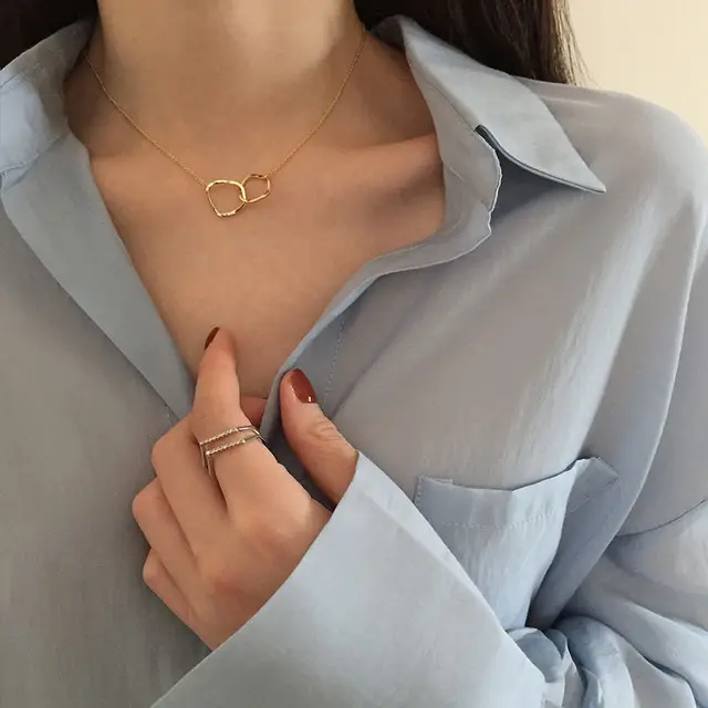 Collier Ras du Cou Géométrique Exquis pour Femme, Deux Colliers de Forme Ronde, Cadeau d'Anniversaire, Bijoux Fantaisie, Femme 1