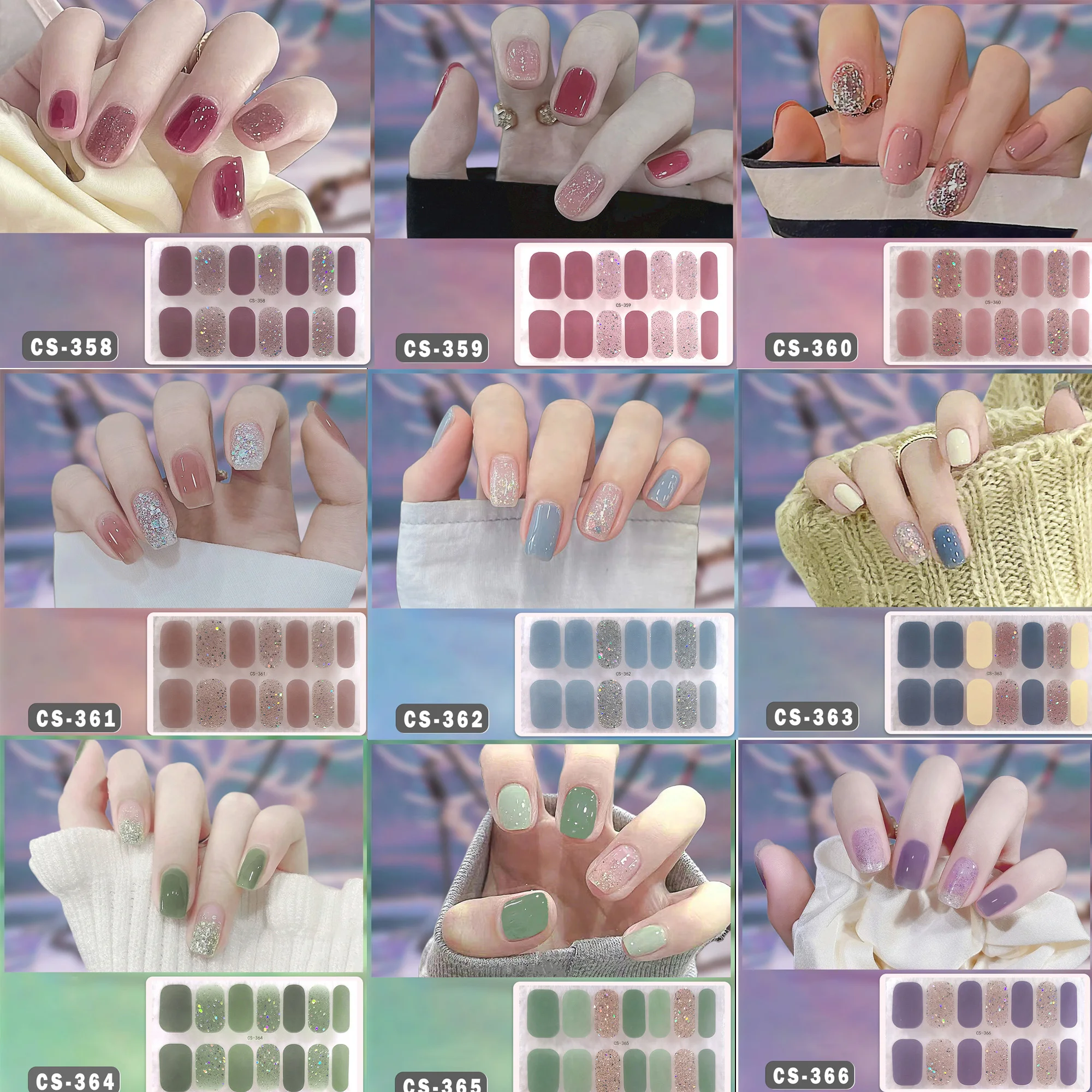 Full Cover Nail Sticker Self-Adhesive DIY Manicure Nail Decal Full Wraps 3D Glitter Foil Waterproof