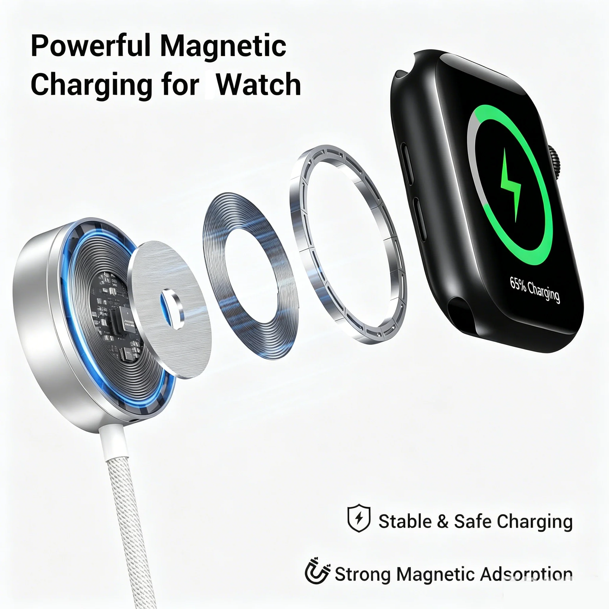 Enhanced Multi-Device Fast Charging Cable with Magnetic Wireless Charger Functionality for Smartwatches and Smartphones
