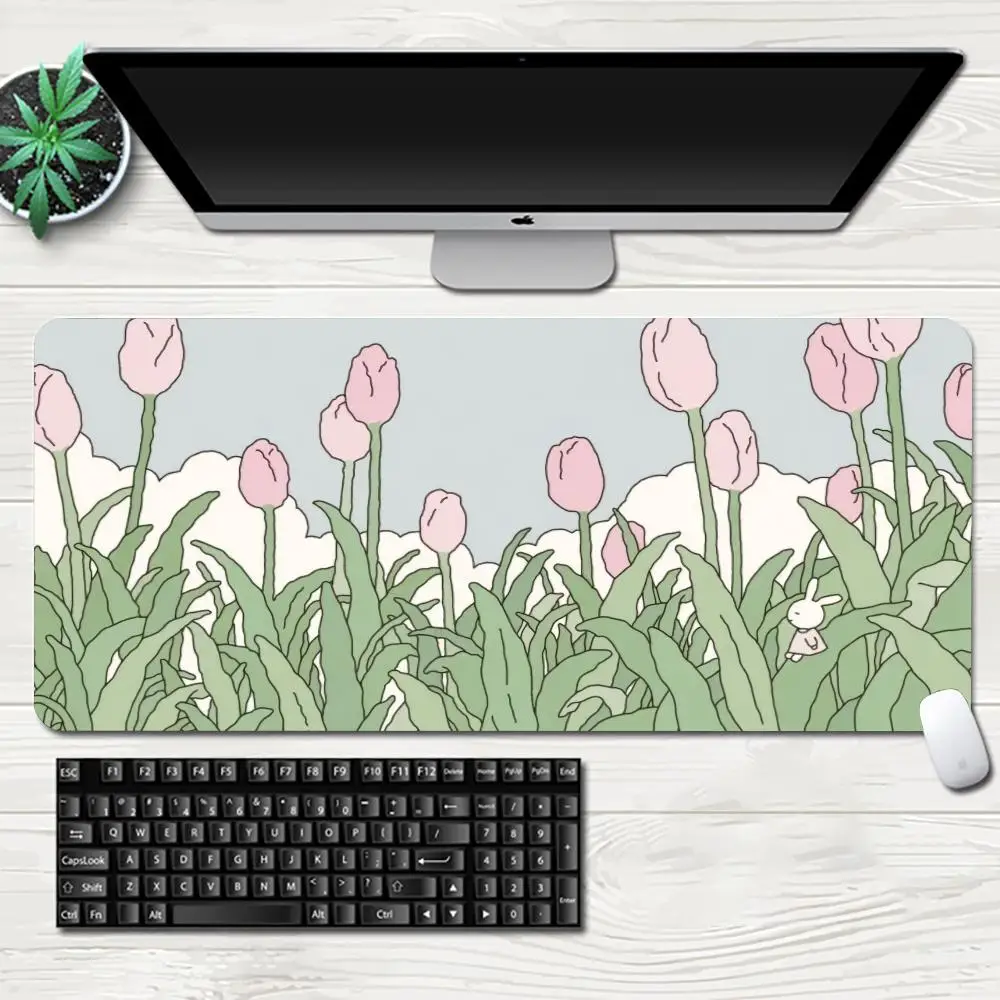 

Green Plant Large Gaming Mousepad XXL Gamer Mouse Pad Size For Office Long Table Mat Kawaii Desk For Teen Girls For Bedroom