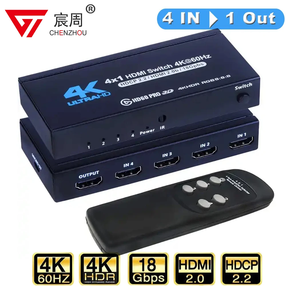 4K 60Hz Hdmi Switch 4 In 1 Out 4X1 5X1 Switcher Converter Adapter Con Telecomando Per Xbox Ps4 Ps5 Pro Pc Proiettore Laptop Hdmi 2.0 Switch 4K 60Hz Sp