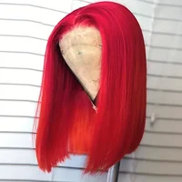 Perruque Bob Courte Rouge 13x4 Lace Frontale, Cheveux Humains Raides, Perruques Courtes Brésiliennes Colorées pour Femmes Noires 1