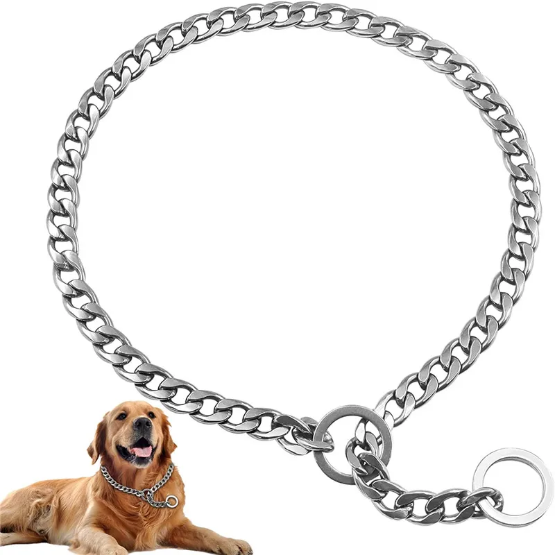 SmoothFlatDesignDogSlipChainCollarCubanLinkSilverChainDog