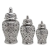 Chinese Hollow Ginger Pot Silver-plated Handicraft Ornament Dried Flower Flower Arrangement Accessories Decorative Storage Tank 1
