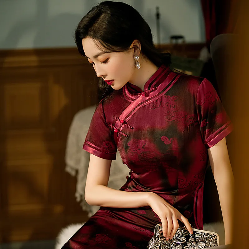 

2023 Spring Summer New Chinese Style Cheongsam Retro Traditional Cheongsam Elegant Sexy Dress Catwalk Fashion Women's Clothing