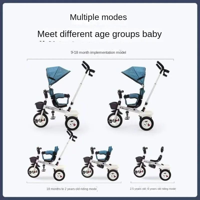 Seat Rotatable Children's Tricycle, Shock-absorbing Explosion-proof Wheel Baby Bike, 1-3 To 5-year-old Bicycle,Push Rod Handcart