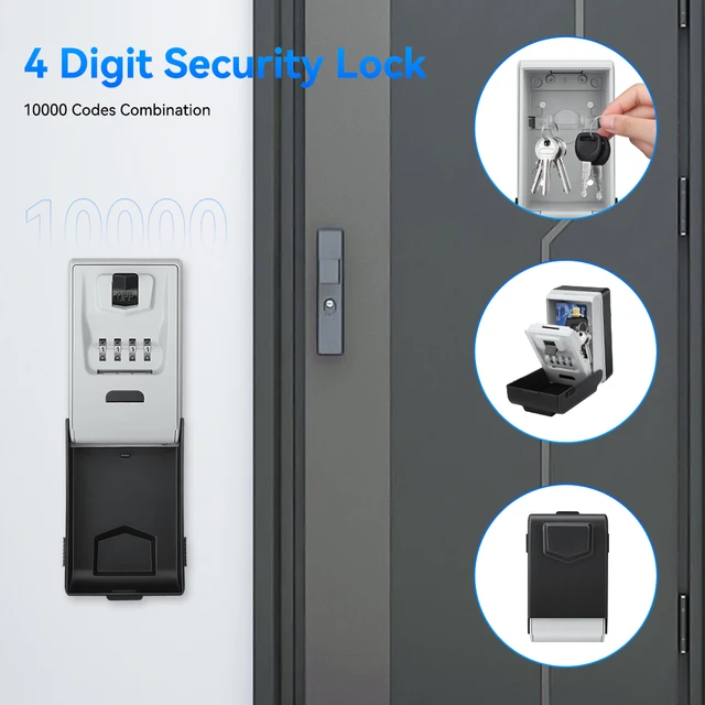 Wsdcam Wall Mounted Key Lock Box Large Capacity Security Lockbox 4 Digit Combination Outdoor Key Safe Box with LED Light 3