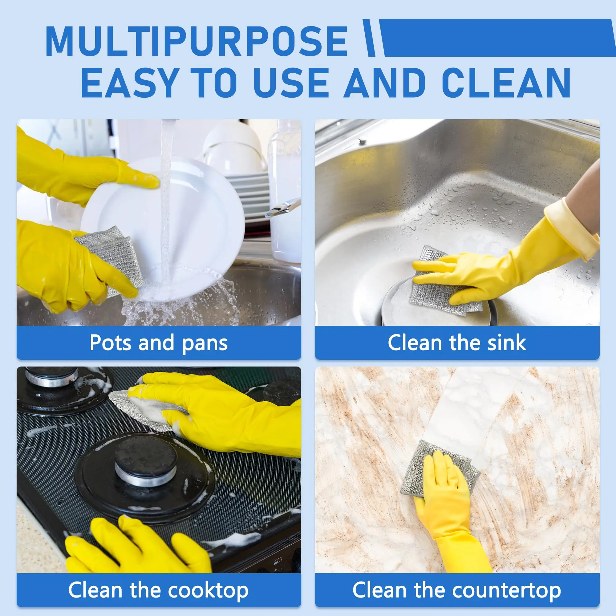 10Pcs Wire Dishwashing Rags, Double-Layer Steel Wire Cleaning Cloth, Non-Scratch Steel Wool Scrubber Cleaning Pads for Kitchen 6