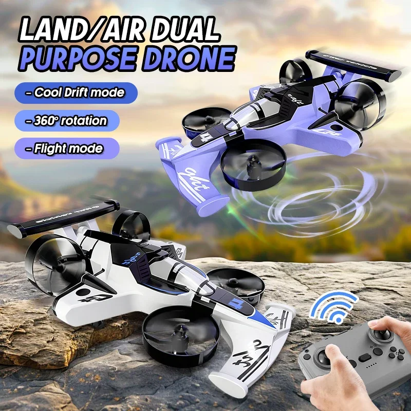 Rc Drone Car 2In1 Rc Toy Land-Air Vehicle with 4 Axis Quadcopter Fixed Wing Stunt Drift Mode Remote Control for Kids Adults