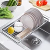 Drain Rack Expandable over the sink,304 Stainless Steel sink Rack,dish cup Soap Sponge Rag Storage Holder for Kitchen Organizer 1