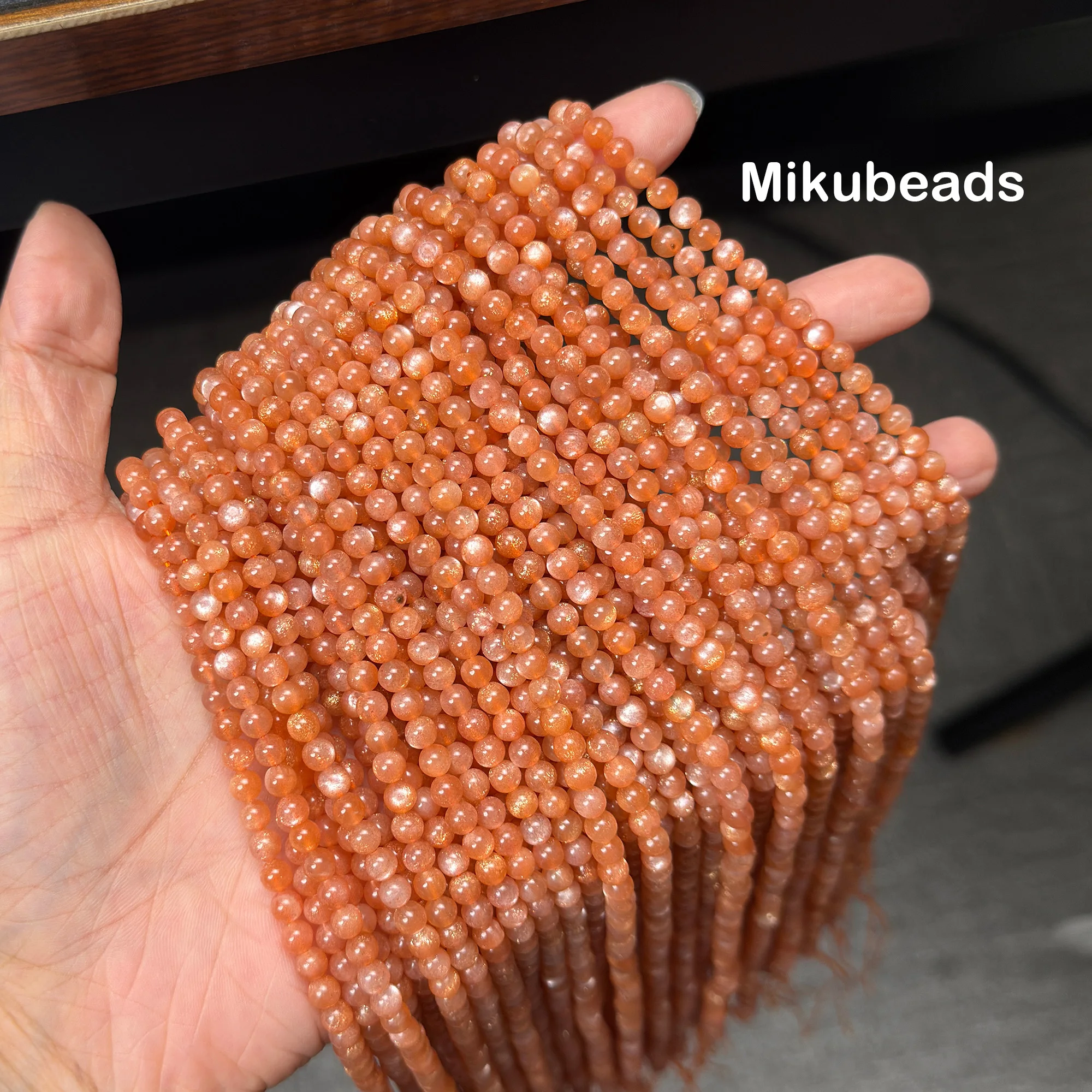 도매 천연 4mm 5A 오렌지 문스톤 매끄러운 원형 비즈 주얼리 제작 DIY 목걸이 미쿠비즈