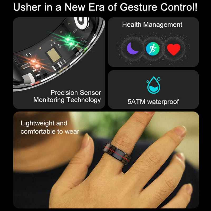 Anello Intelligente R04 con Custodia di Ricarica, Monitoraggio HRV, Frequenza Cardiaca e Ossigeno nel Sangue, Impermeabile IP68 e 5ATM, Modalità Multi-sport per Uomini e Donne - immagine 2