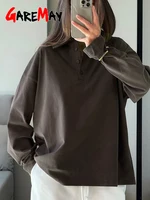 Superbe T-shirt Polo Vintage en Coton à Manches Longues pour Femme, Style Décontracté Basique Blanc et Marron, Collection Printemps 2026, Idéal Streetwear 3