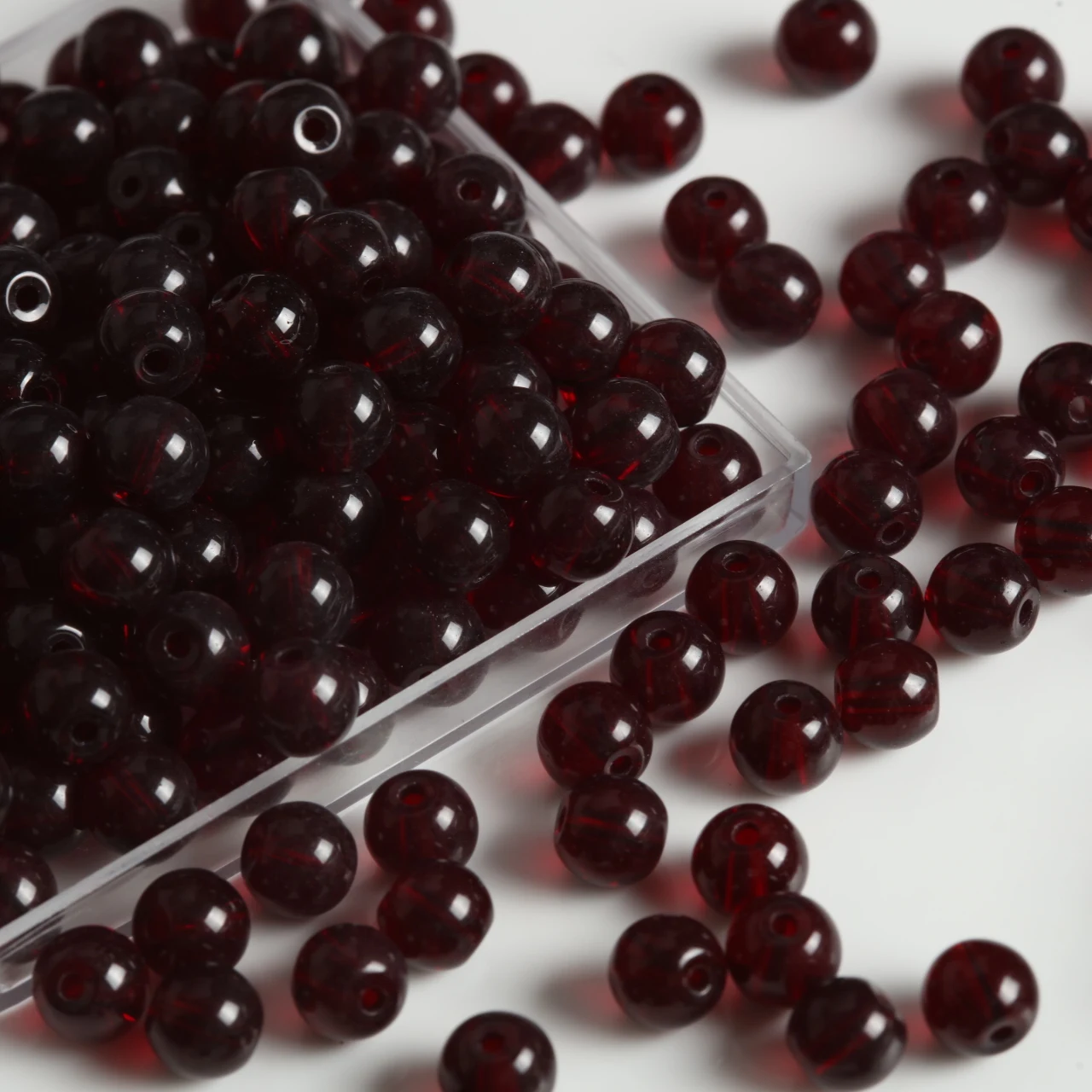 Transparent Deep Wine Red Smooth Round Glass Beads