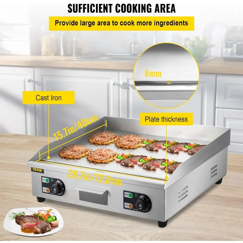 30"Commercial Electric Griddle 3000W Countertop Griddle Non-Stick Restaurant 110V Stainless Steel Adjustable Temperature Control 4