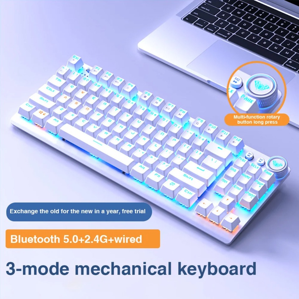 Aula F3001 Gaming Keyboard 87 Key Wireless Tri-Mode RGB Mechanical Keyboard Metal Panel Full Key Non Impact Esports Keyboards
