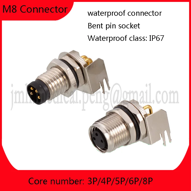 

M8 CAZN Aviation Plug Bent Pin Socket 3-Core 4-Pin 5P6 Holes 8-Core Waterproof IP67/68 Welded PCB Connectors Ground Type