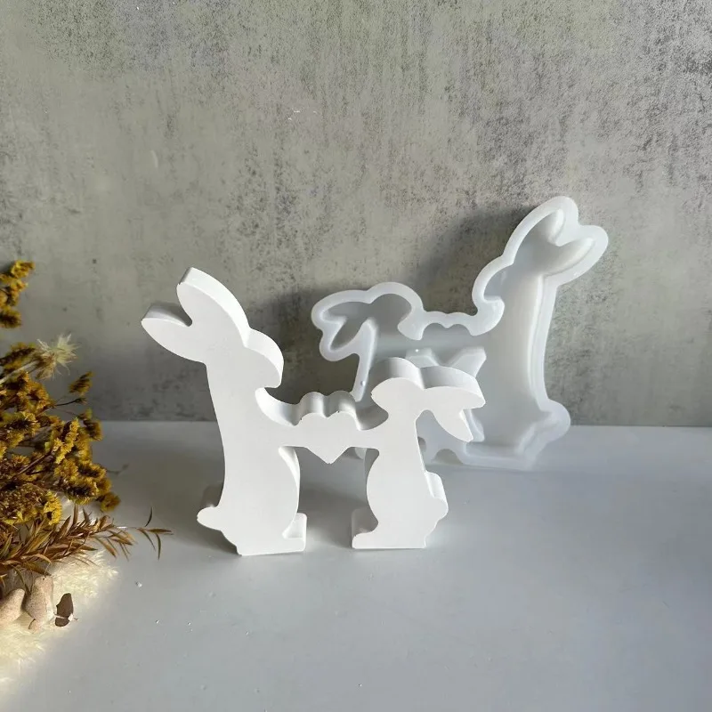 Easter-Bunny-Couple-Rabbit-Ornament-Mold-Cement-Gypsum-Pouring-Silicone ...