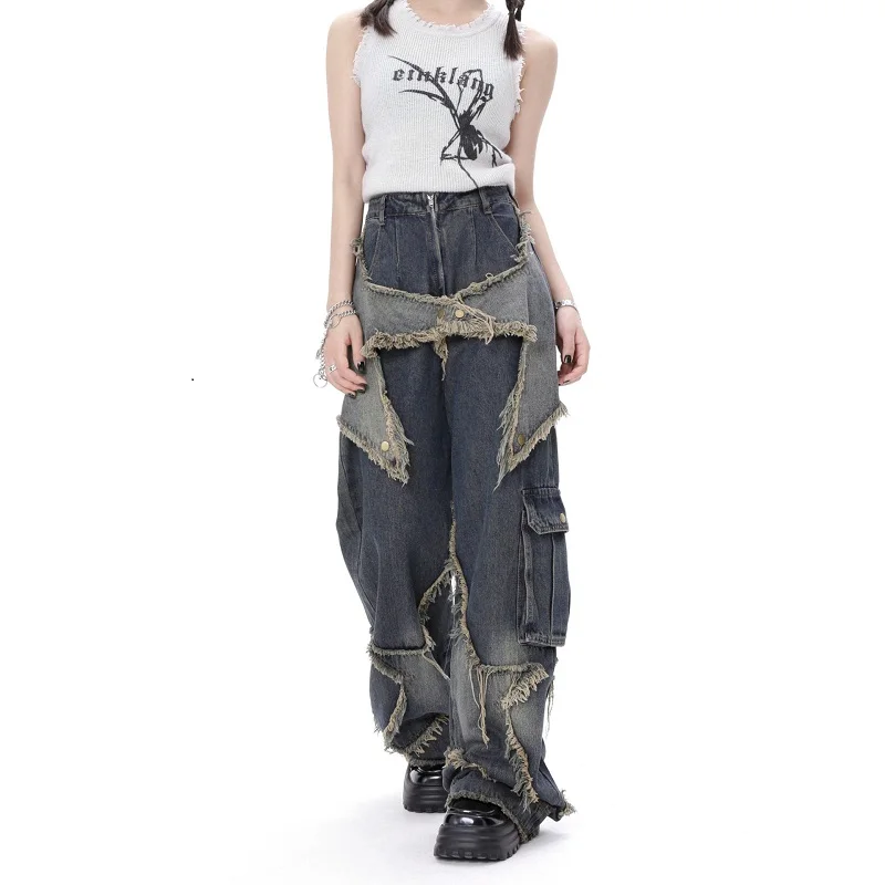 

Spring Autumn New American Retro High Street Niche Design Sense Oversize Jeans Vibe Wide-Leg Pants Hipster Trendy Punk Y2k Pants