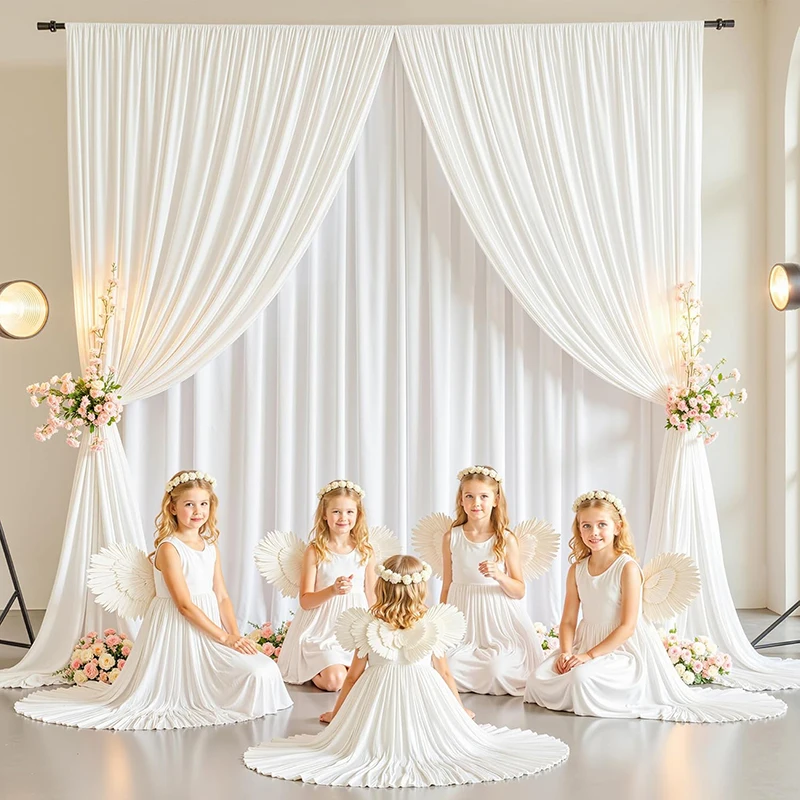 White Backdrop Curtains for Wedding Backdrop Drape Polyester Decoration Photography Baby Shower Birthday Blackout Window Curtain