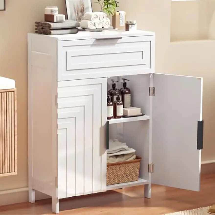 Storage Cabinet Bathroom Floor Cabinet Kitchen Fluted Coffee Bar Cabinet for Living Room Entryway Garage 23.6x11.8x35.4 White