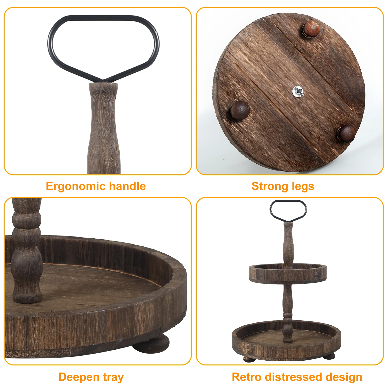 Fall Tiered Tray 2-Tier Wood Tiered Tray Decor Farmhouse Tiered Tray with Metal Handle Detachable Tiered Serving Tiered Tray