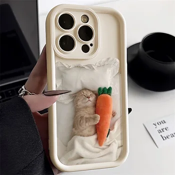 Candy Color Cute Cat Phone Case For iPhone 11 Case iPhone 13 15 12 14 16 Pro Max XR XS X 7 8 Plus SE 2020 Matte Shockproof Cover