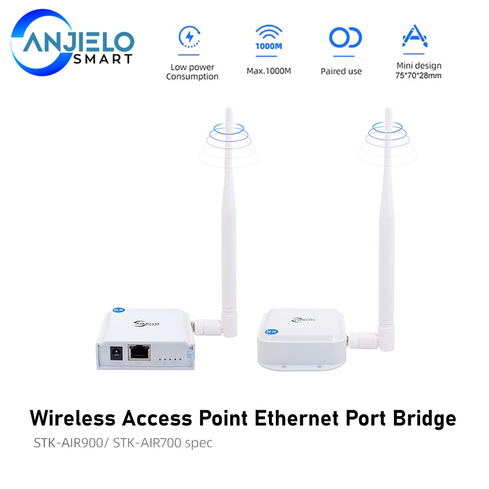 ANJIELO WIFI Halow Standard Network Bridge Wireless  Access Point for IP Cameras Desktop PC Computer 1Km Signal Transmission