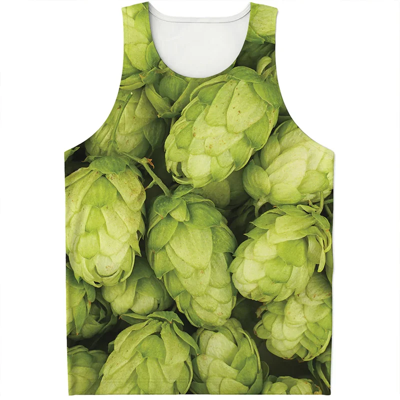 

Fashion Beer Hop Cone Pattern Tank Top For Men 3d Print Green Plants Leaves Vest Summer Streetwear Oversized Tee Shirts Tops