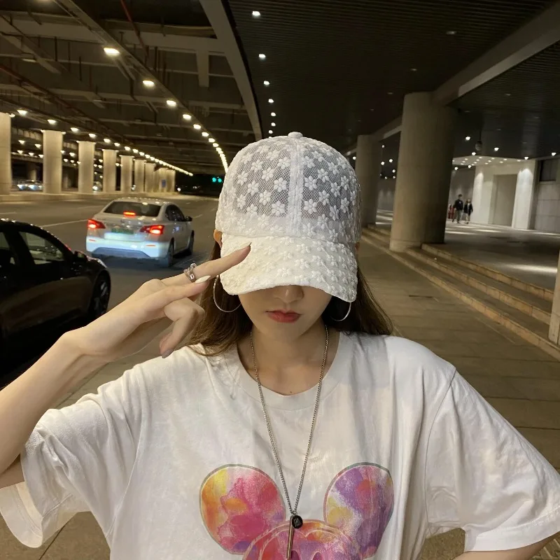 Hollow Lace Flower Baseball Cap Summer Anti UV Breathable Mesh Hats Summer Sports Caps Snapback Floral Hat Women Girls baseball cap sun hat
