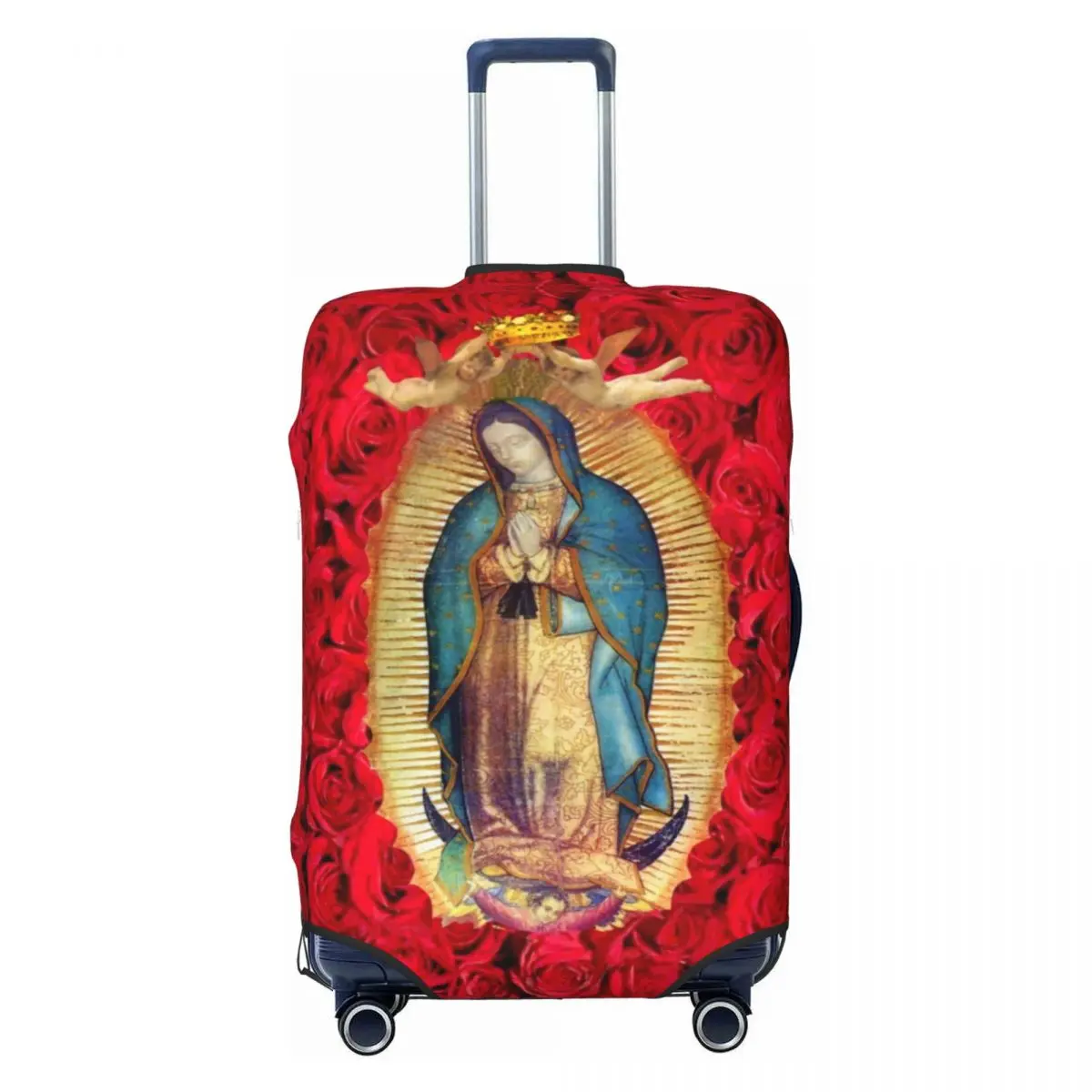

Custom Guadalupe Virgin Mary With Flowers Luggage Cover Elastic Catholic Travel Suitcase Protective Covers Fits 18-32 Inch